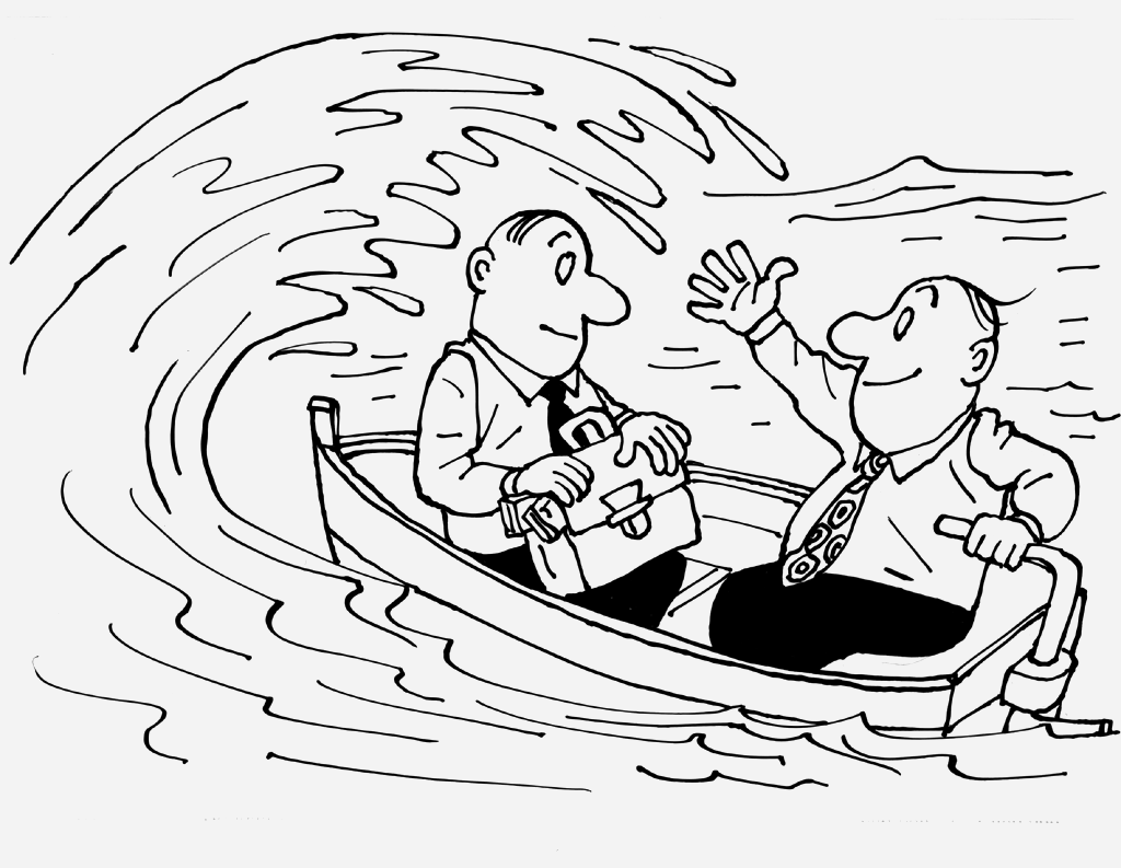 Карикатурадвама в лодка под вълните