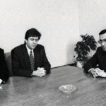 Премиерът Николай Добрев и председателят на БСП Георги Първанов връщат мандата на президента Петър Стоянов. 4 февруари 1997 г.