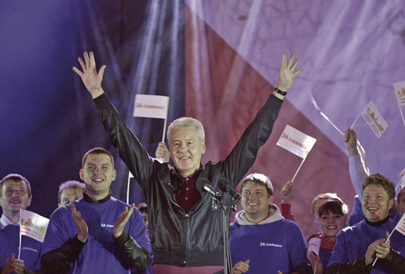 Собянин празнува изборната победа.