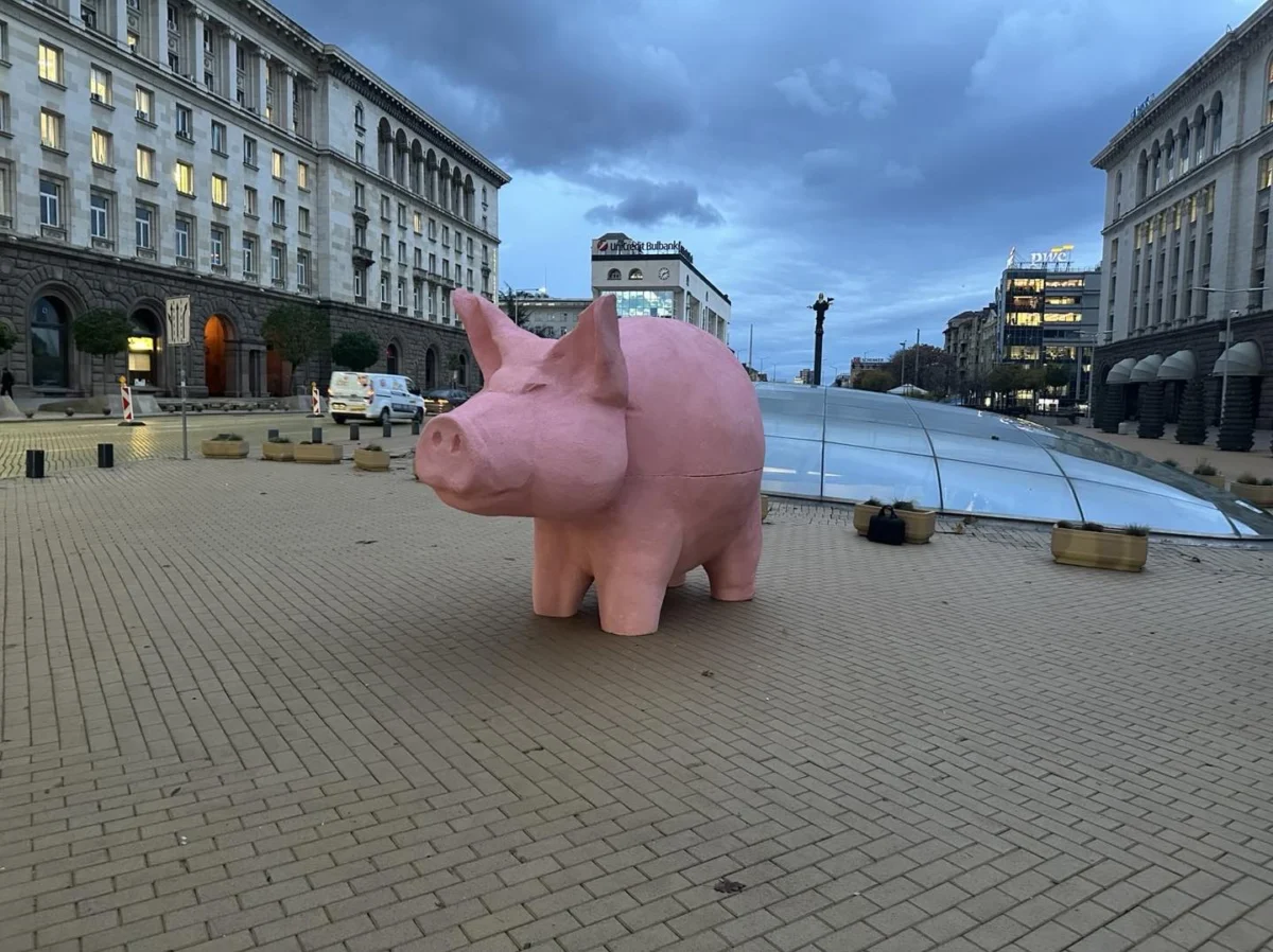 "Продължаваме промяната" инсталира прасе-касичка пред Народното събрание