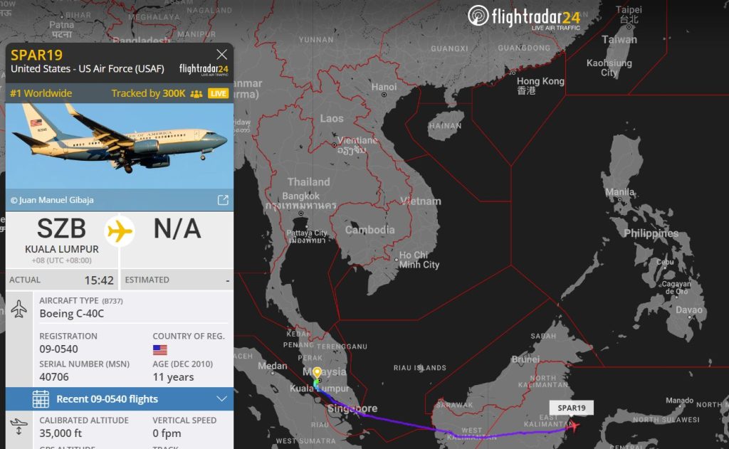 самолет нанси пелоси тайван (Flightradar24)