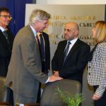 Министерски съвет  брифинг във връзка с Българо-швейцарската програма за сътрудничество за намаляване на икономическите и социални неравенства в рамките на разширения Европейски съюз.  Денис Кнобел - посланик на Швейцария Томислав Дончев  заместник министър-председателят с ресор европейски фондове и икономическа политика Йорданка Фандъкова - кмет на София