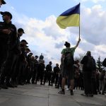 Протест за  Украйна пред паметника на съветската армия