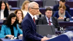 Премиерът Николай Денков говори по време на дебат на тема "Това е Европа" в Европейския парламент в Страсбург, Франция.