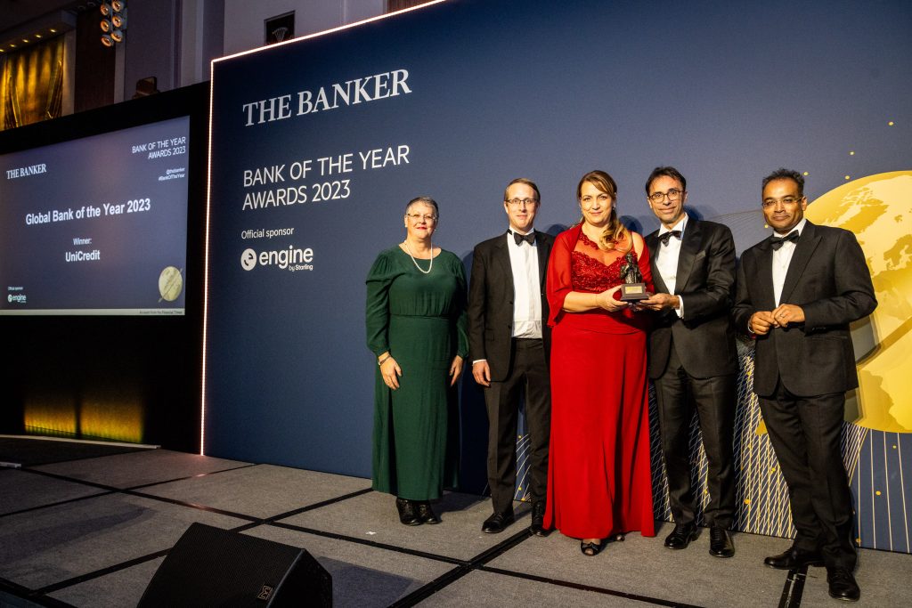 Remo Taricani Deputy Head of Italy and Tsvetanka Mintcheva CEO of UniCredit Bulbank in Bulgaria along with The Banker editor in chief Joy Macknight