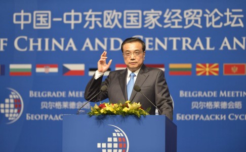 Premier Li Keqiang addresses the summit of central and eastern European leaders in Belgrade yesterday. Photo: Xinhua