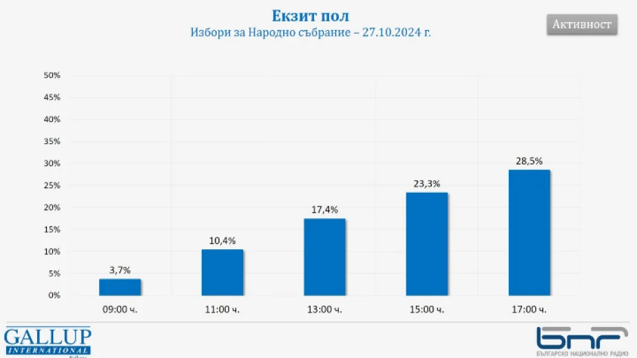 "Галъп": Избирателната активност към 17 часа е 28,5%