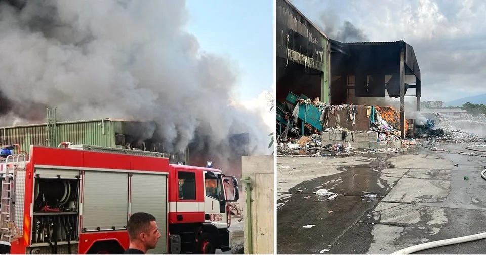 След въздуха пожарът в базата на „Екобулпак“ задушава и разделното събиране