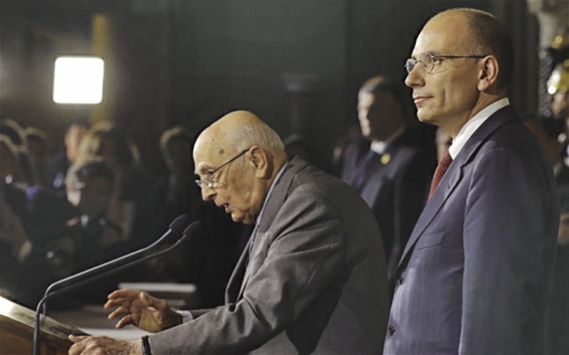 Италианският премиер Енрико Лета (вдясно) и президентът Джорджо Наполитано