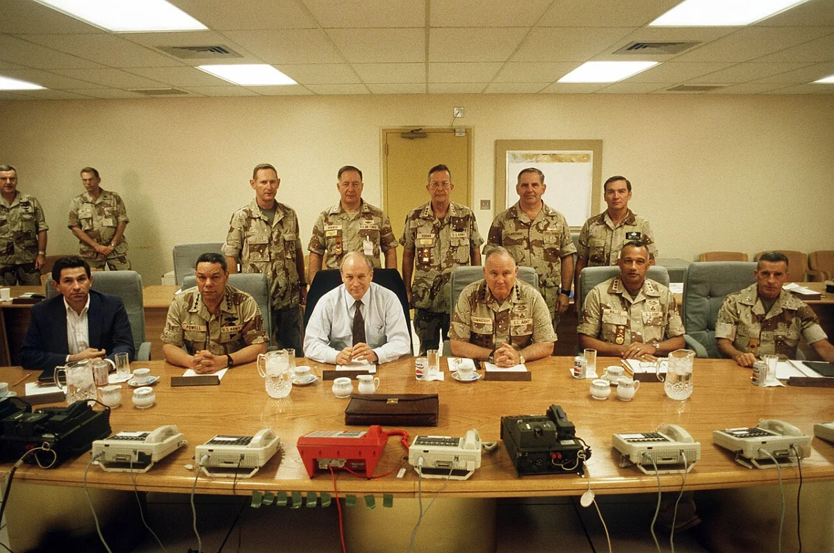 military officials pose for photograph prior to discussing u.s. military intervention in the persian gulf dec 1990