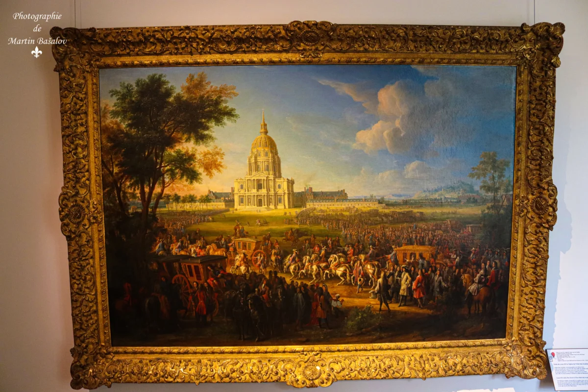 Картина, изобразяващата откриването на Дома на инвалидите от Краля Слънце.