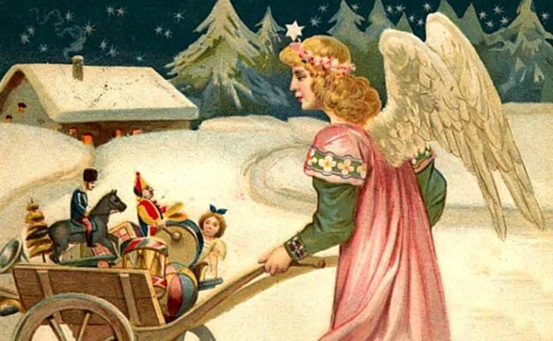 Винтидж Коледна картичка, изобразяваща Христовото Дете.